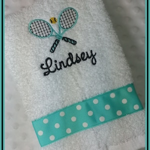 Tennis Towel with Crossed Rackets Light Teal with name