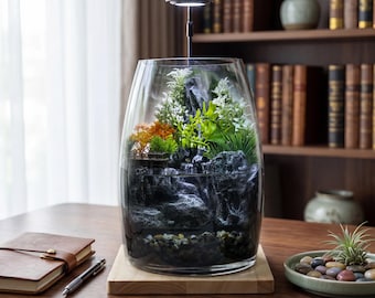 Miniatur-Zen-Wasserfall-Terrarium | Japanische Garten-Ökosystem-Lampe, Bürodekoration