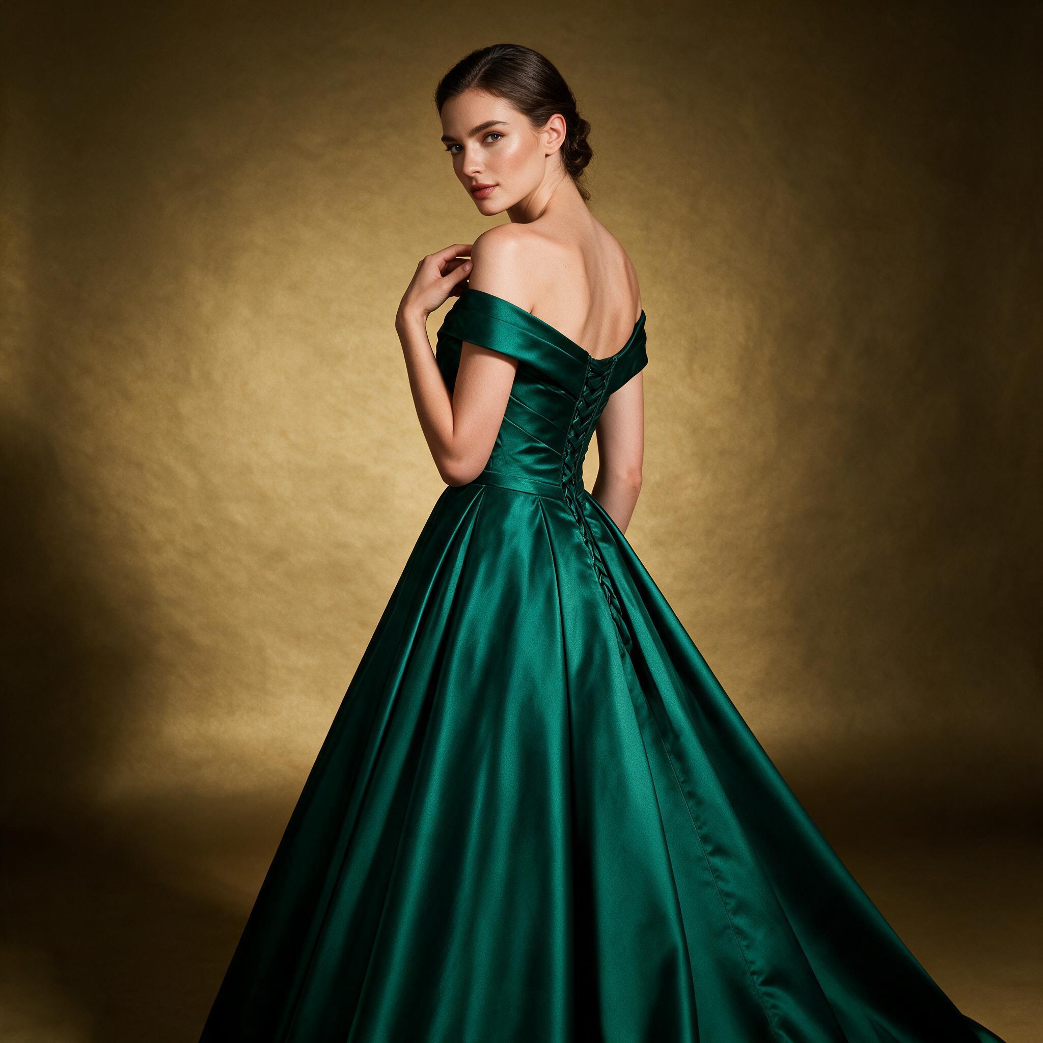 Dark Green Dress off Shoulder