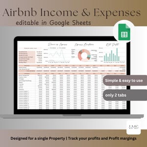 Airbnb Income & Expenses Tracker Spreadsheet Vacation Rental Property Bookkeeping Google Sheets Air BNB Host Profit and Loss side hustle