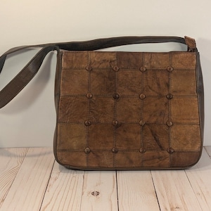 VTG 1990s Kaela Purse Brown Button Square Boho Art Deco Y2K