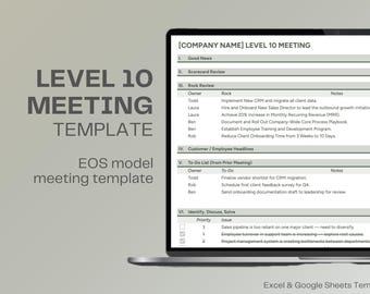 EOS Level 10 Meeting Template – Scorecard and Agenda (Excel & Google Sheets)