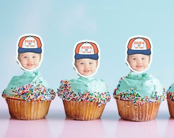 Personalized Baseball Cupcake Toppers, Rookie of the Year, First Birthday