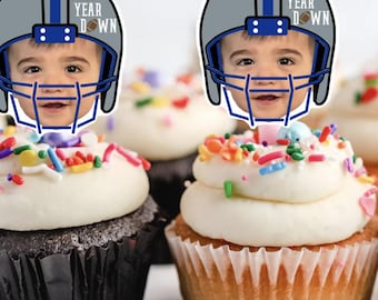 Personalized Football First Birthday Cupcake Toppers, Set of 12