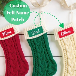 2025 Dzianinowa skarpeta świąteczna z monogramem i naszywką, ręcznie robiona spersonalizowana skarpeta świąteczna, dzianinowa skarpeta z haftem Świętego Mikołaja