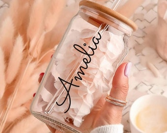 Personalized Cute Iced Coffee Cup, Custom Name Glass Tumbler, Bridesmaid Gift, Bridesmaid Proposal, Bridal Shower Gift, Birthday Gift