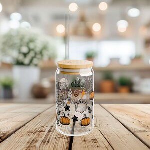 Halloween Ghost Glass Tumbler, Cottagecore Coffee Glass, Pumpkin Season, Pumpkin Cup, Spooky Vibes Cup, Halloween Coffee Cup, Fall Tumbler image 7