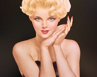 LAST ONE Alberto Vargas CoveR GirL Large 23x32 Rare Black Vintage Pinup Varga Girl Black Stockings Esquire WwII Pin-Up Bomber Nose Art Deco