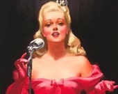4x10 LADY in RED Pin-Up Roy Best Big Band Jazz Singer PinUp Anita O 39 Day Deco Vintage Radio Microphone sheer Red Dress gown