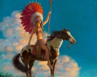 EGGLESTON 12x18 WARRIOR American INDIAN Maiden Maid Art Deco calendar Pinup Canvas Giclee Modern early 20th century pin-up Craftsman Homes
