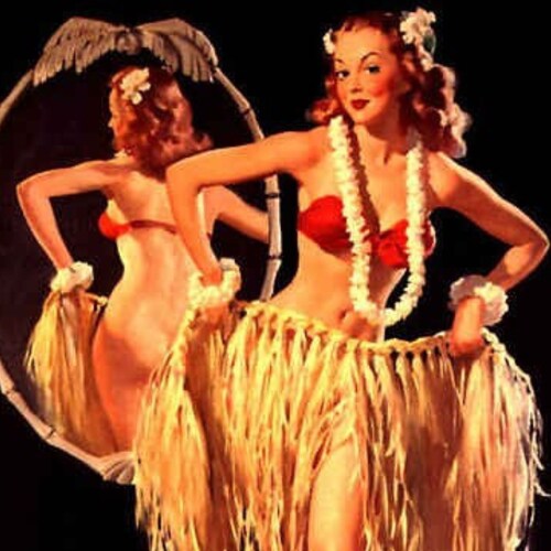 ELVGREN - DRAWING SRTAWS - 8x11 signed Hula Tiki Pinup Hawaii Hawaiian Island girl surfer Pin-Up Midcentury