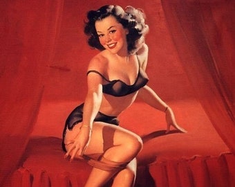 ELVGREN - I'm Not Shy - Pin-Up Burlesque Bedroom show  SEE THROUGH black lingerie Nylons Stockings Pinup Vintage