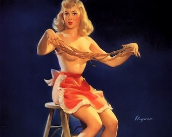 ELVGREN - THIS STICKS  - Apron, Pin-Up Burlesque Stockings Art deco Lingerie Wwii 1940's Nose Art Pinup