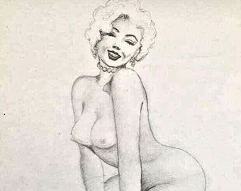 Ted WITHERS Original Vintage PINUP DRAWING Pin-up Playful Nude Marilyn Burlesque legs Nude worked with Elvgren, Moran, Zoe Mozert