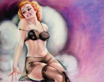 8x11 BURLESQUE Pinup Girl Art Deco 1930's Pin-Up - Nylons Stockings, Garters Panties, sheer see through Lingerie Midcentury Modern  Fantasy