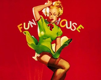 ELVGREN - FUNHOUSE  - Pinup WWII Bomber Nose Art UpSkirt Legs, Nylons, Stockings Painties, Pin-Up Girl Dress Lingerie