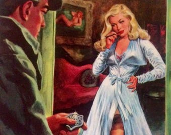 Sale ORIGINAL Painting  20x24 Canvas Police DETECTIVE and Pin-Up Pulp Art FBI Gangster Illustration Art Deco Film Noir Movies G-Man Pin-up