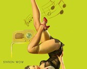 12x18 Elvgren STATION WOW - Catalin Bakelite Radio 1930s 40s Retro Pinup Stockings Nylons pin-up Panties Vintage Lingerie Fantasy - Signed