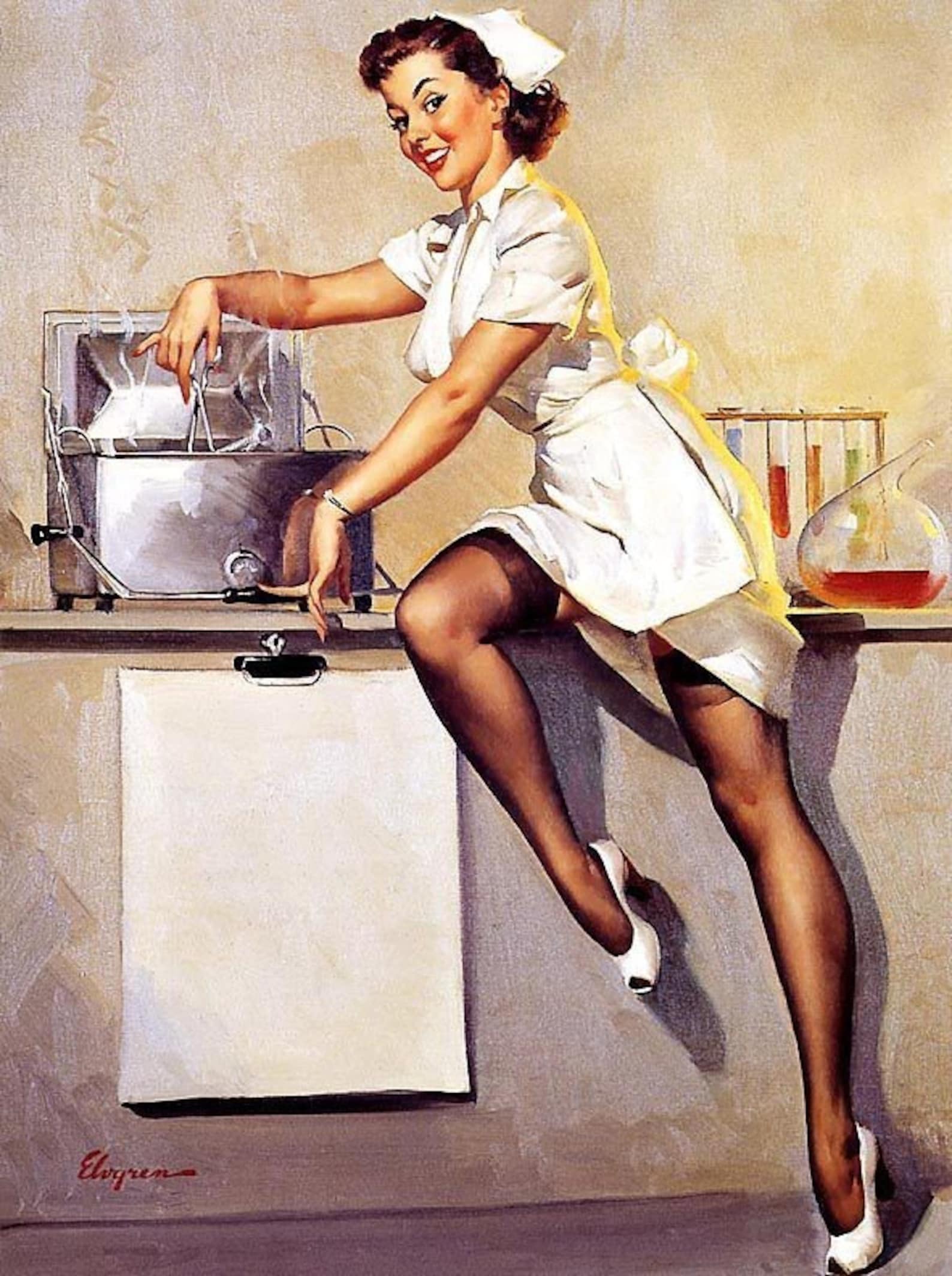 ELVGREN WHATS COOKING Autoclave Laboratory Pinup Nurse image 1.