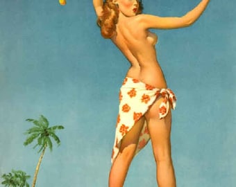 SALE - ELVGREN - Tops Em All  - Island girl pin-up - Hula - Tiki - Hawaii - Large fine  Canvas - Pinups  - Deco