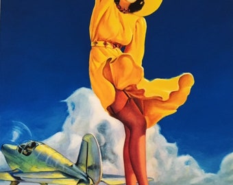 HUGE 48x40 Canvas Sale  ELVGREN TAILWIND Aviation Nose Art Deco Pin-Up Nylons Full Fashioned Stockings Up Skirt WwII Swing Tail Wind