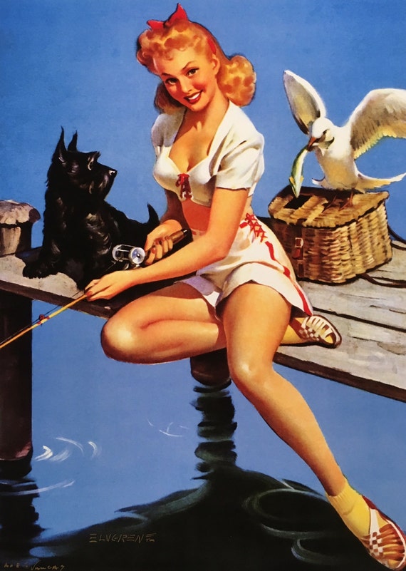 ELVGREN CATCH ON Fishing Pinup With Scotty Dog, Sun Suit, Vintage, Deco,  Wwii, Midcentury Modern Pin-up 12x18 Giclee Limited Edition -  Canada