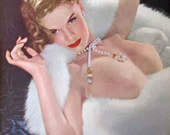 Blonde PEARLS and ROMANCE  1940s style Pinup Art Nude16x12 Newer Giclee print figure Pinup Rare Sample Pin-Up, ROMANTIC Vintage Elegance