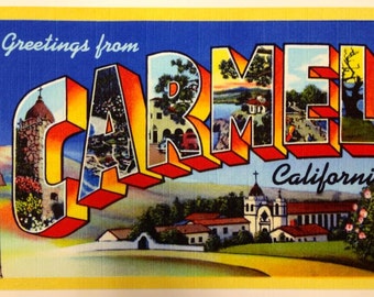 Large 18x12 CARMEL by-the-Sea TRAVEL POSTER Exclusive Retro Art Deco Vintage Poster  1940s Postcard style Carmel Mission Vanguard Gallery