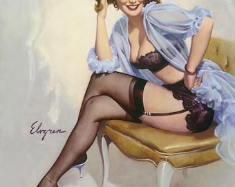 ELVGREN - WELL SEATED  - Pin-Up Sheer See Through Lingerie, bra Panties, garter belt, nylons stockings Pinup