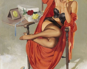 VALENTINE ELVGREN -2 for 1 SALE  Negligee Pin-up Crocker Spaniel stockings Lingerie, sheer robe nylons satin panties pinup