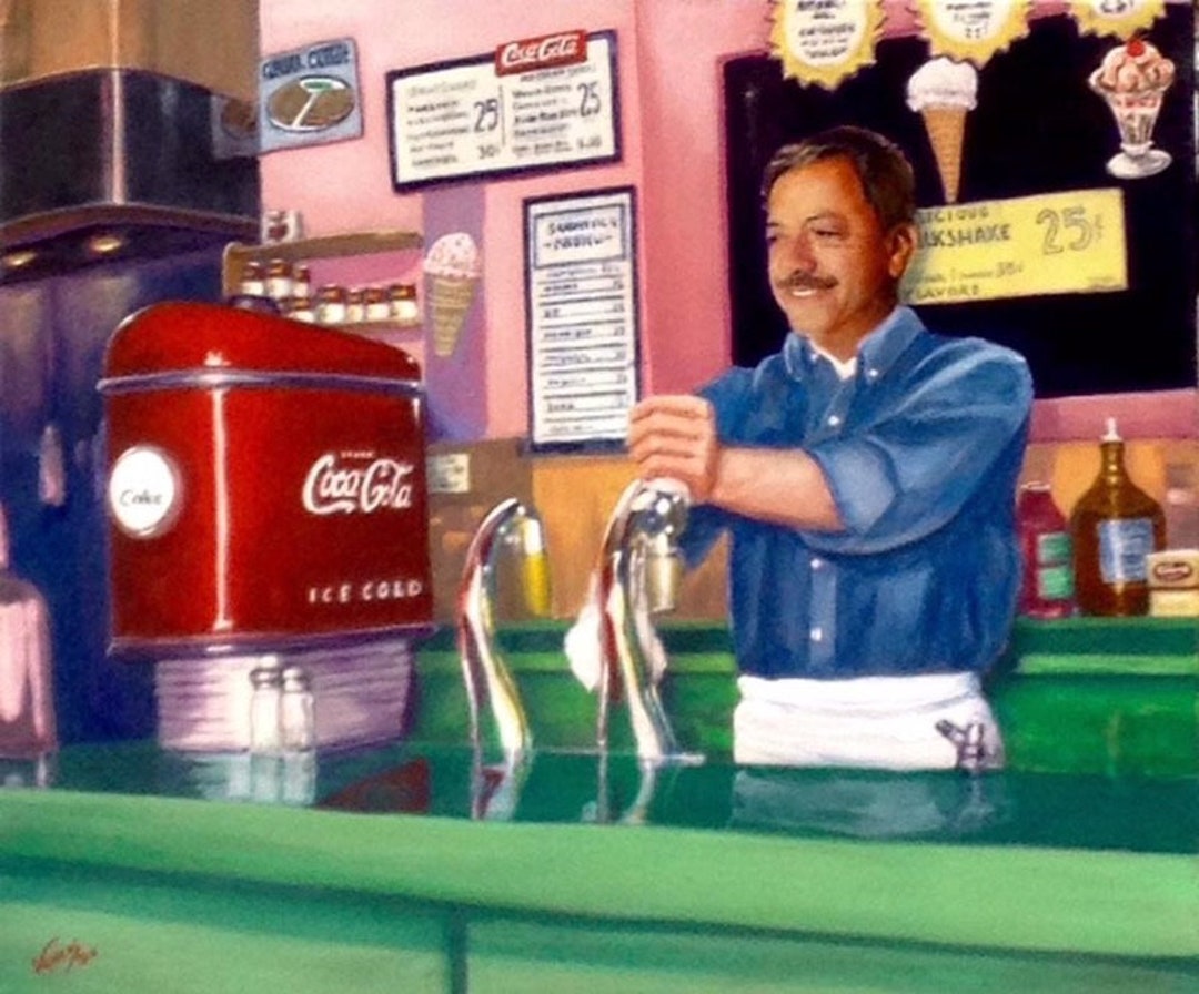 Large 20x24 Canvas SODA JERK by Daniel VANCAS 1950s Soda Ice Cream