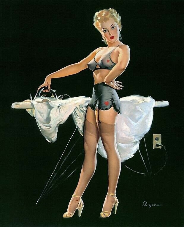 Gil Elvgren Just Retiring Original Painting Pin Up Brunette Etsy 日本