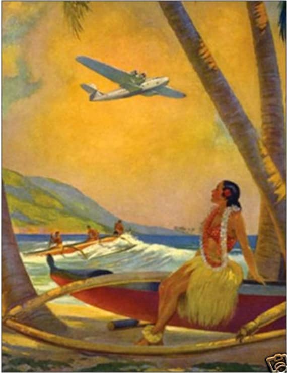 24 Hour Sale! CHINA CLIPPER Honolulu Hawaii Art Deco Airplane