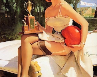 Sale ELVGREN  FAST LASS pin-up Mercedes sl stock race car pinup stockings garters trophy pinups