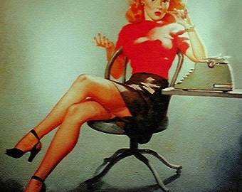 Perfect JOAN pin-up of Mad Men - REDHEAD SECRETARY pinup Pin-Up Glamor Dress Stockings Art deco Lingerie Wwii 1940's Nose Art Pinup