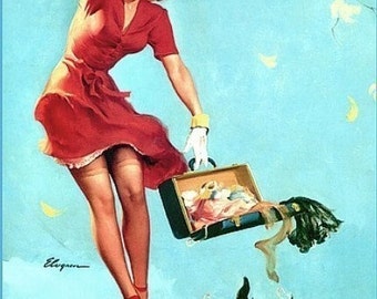 ELVGREN - FINDERS KEEPERS Scotty Dog Pinups - Fine Art Print - 8 X 11 - Pin-Up - Cheesecake. Up Skirt. Nylons Stockings.