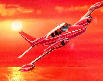 1958 CESSNA 310 B Vintage ORIGINAL PAINTING 16x20  Original Ad Illustration for Cessna - Mid Century Modern Art Deco Airplane Travel