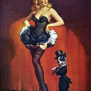 ELVGREN Burlesque Showgirl pinup BOSTON TERRIER pin-up corset stockings lingerie image 1