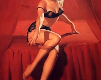 ELVGREN - I'm Not Shy  Pin-Up BURLESQUE Stockings Art deco Lingerie WWII 1940's Nose Art Pinup