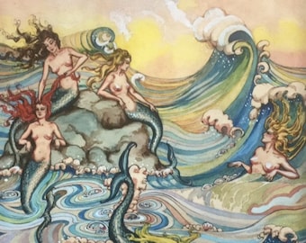 WHERE MERMAIDS COME #1 11x15 Fantasy Nouveau Glamour Pin-Up Cupid Deco Mermaid Revivalist Cosmopolitan Illustrator Muralist 1800s 20s Pinup