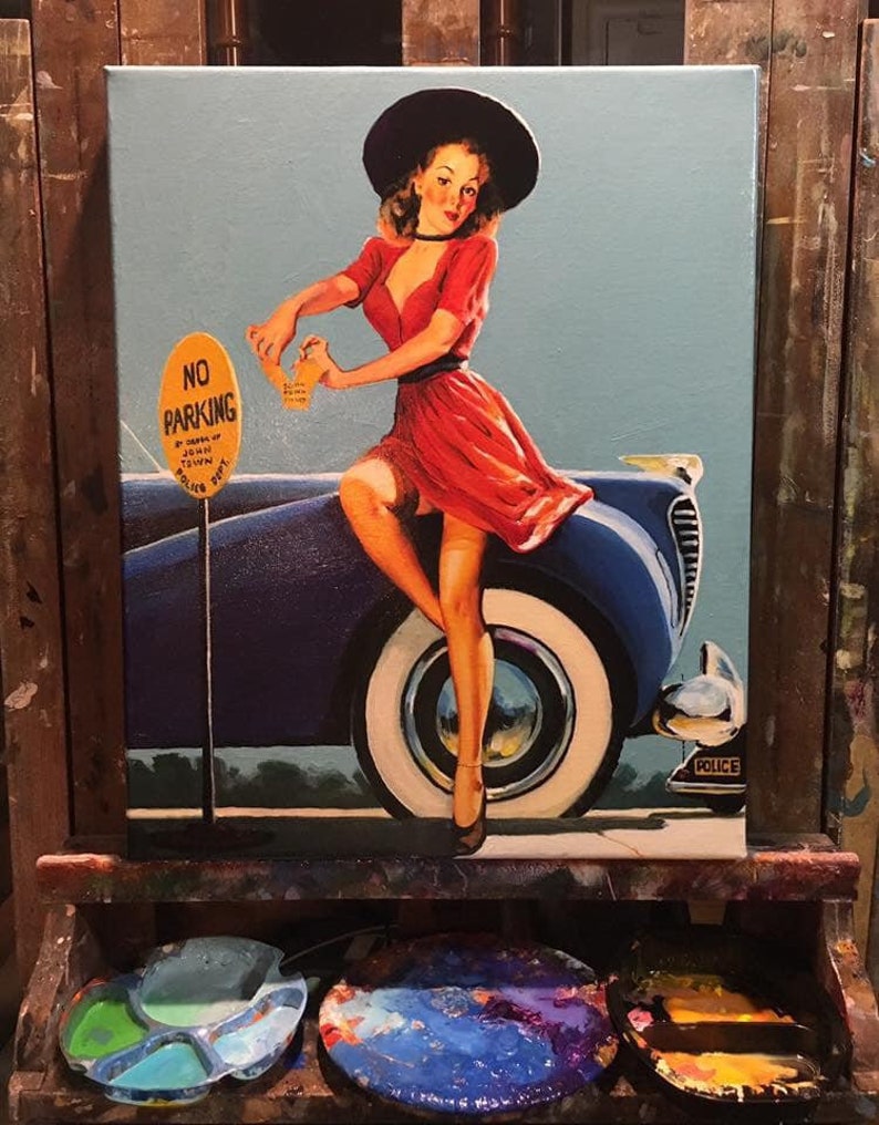 Sale 20x24 Canvas Gil Elvgren Nobody Pinches Me Hot Rod Pinup Etsy