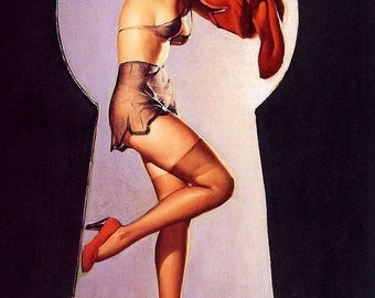 ELVGREN PEEK A VIEW Art Deco Pin-Up Keyhole, See-through Lingerie, Ff Stockings and Bath Illustration Pinup Giclee Vancas Vanguard Gallery