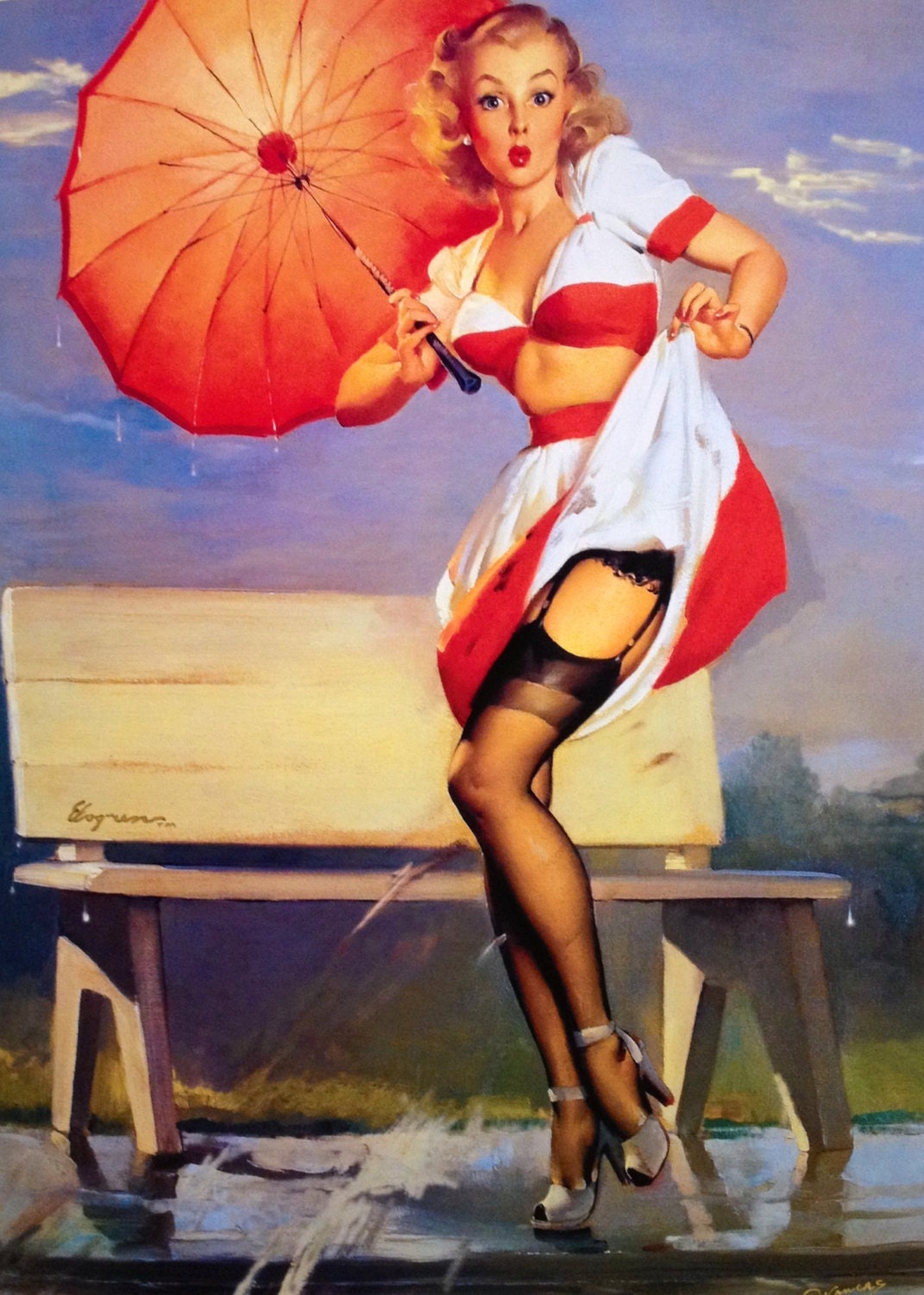 12x18 Elvgren Bus Stop Marilyn Retro Up Skirt Pinup