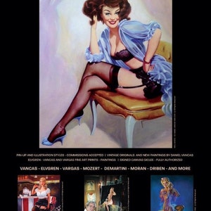 SALE . Elvgren SPORTS MODEL . Hot Rod Car Pin-Up, Vintage Dress, Stockings Up Skirt pinup Deco. Canvas Giclee image 2