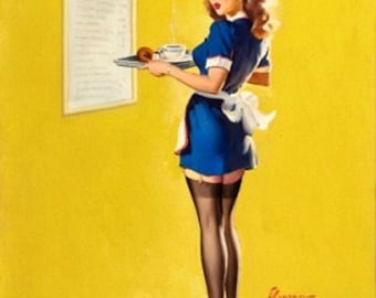 Huge Sale Large Canvas ON The MENUE  by ELVGREN Pin-Up Lingerie Nylons Stockings pinup Swing