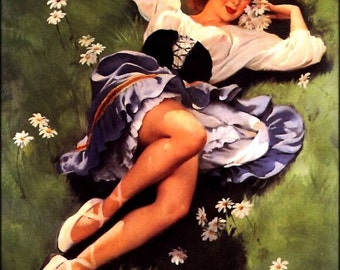 ELVGREN Spring Fever Romantic Pin-Up Peasant dress, 1940s art deco WWII pinup fine art print apx 12x18