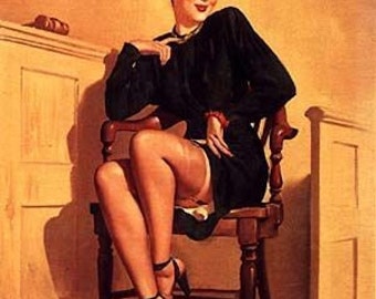 SALE . ELVGREN . Attorney Girl . Pin-Up. UpSkirt In Nylons Stockings .Large Canvas . Pinups. Sale