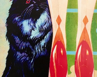 Art Deco Kitty Pinup Cat DIAMOND POINT Silk Hosiery 20X16  Full Fashioned Seamed Pin-Up Stockings Cuban Heels, Persian Kitten Cat