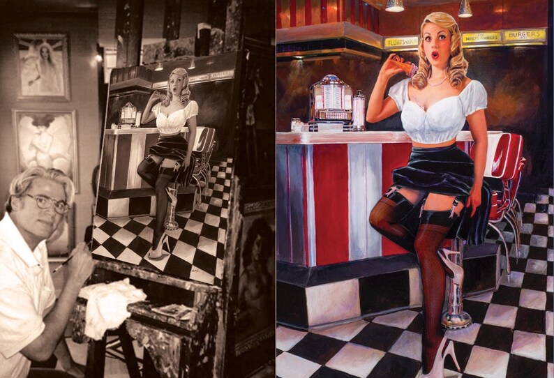 DIAMOND POINT Silk Hosiery Kitty 12x18 Art Deco Full | Etsy