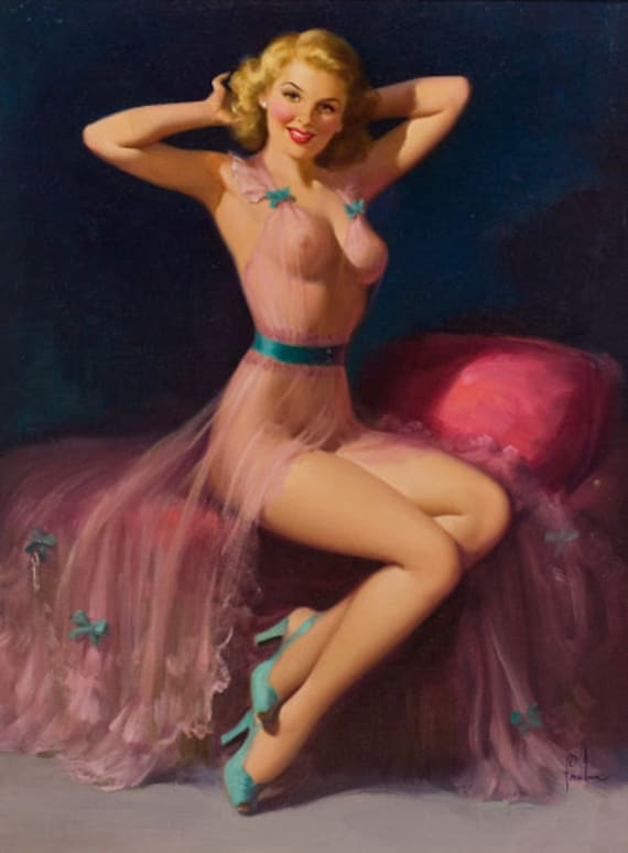 SUPER Sale 12x18 SHEER DELIGHT Frahm 40s See Through Negligee Lingerie  Retro Pin-up Romantic Pinup Vintage Nylons Stockings Dress